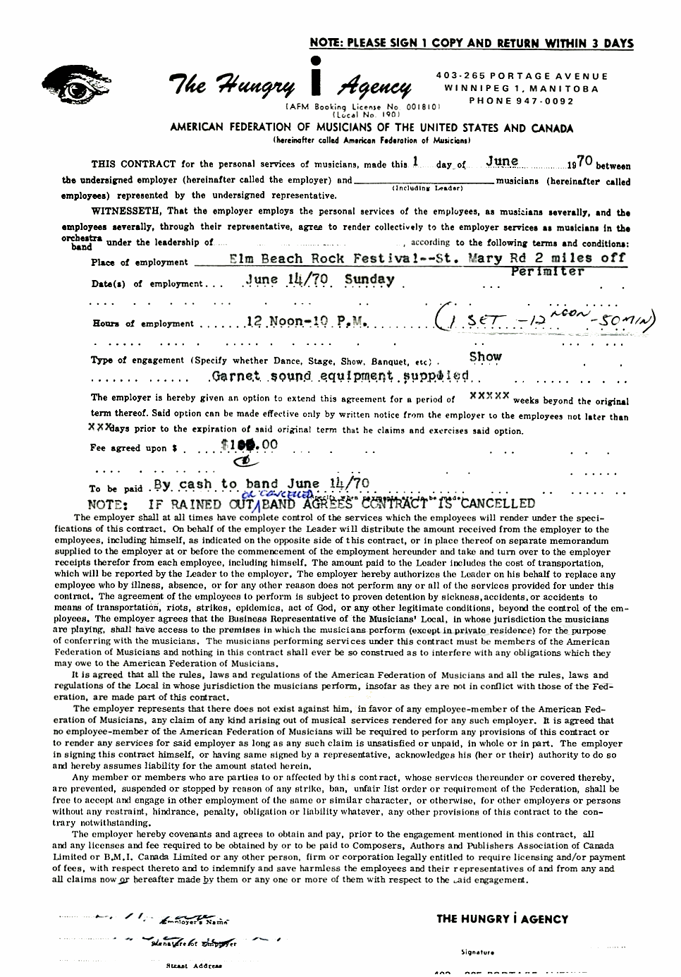 Hungry I Contract